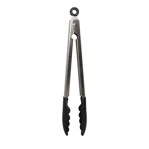 KitchenAid Kitchen Tongs, Silicone Tongs, Stainless Steel Cooking Tongs, Easy Wash Sicilone Tipped Tongs - Onyx Black