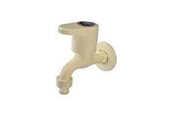 KI PVC Washing Machine Cock (PTMT) Washing Machine Bib Cock Tap Faucet with Wall Flange (Wall Mount Installation Type) (Ivory)