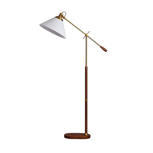 SJHPZG Lámpara de pie con Brazo oscilante para Salon Lámpara de pie Ajustable Vintage Moderna con Pantalla de Tela Blanca e Interruptor de pie Luz de Lectura de Piso Dorada de Alto
