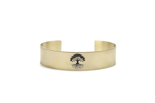 Bracelet personnalisé arbre de vie bijoux nature gravés manchette ouverte