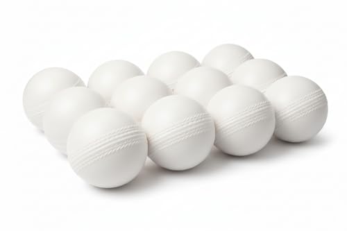 Image of Kizlo 80gm Heavy Plastic Cricket Training Ball | Hard Plastic Practice Ball for Bowling, Batting & Bounce Drills | Indoor Outdoor Cricket Ball for Nets & Ground, White, Set of 12