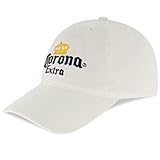 Concept One Corona Extra Dad Hat, Cotton Baseball Cap with Embroidered Logo, Adjustable Baseball Hat, White, One Size