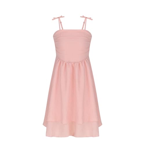 Girls Summer Dress Casual Spaghetti Strap Sundress Flowy Ruched Tiered Mini Dress Smocked Back Party Dress 8-14 Years4