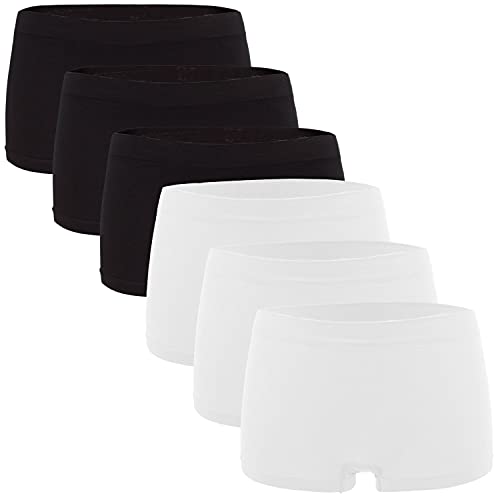 Fabio Farini - Damen Panties 6er Pack Hipsters Boxershorts nahtlos, Seamless aus weichem Microfaser-Gewebe 3X Weiß/3x Schwarz L-XL (40/42)