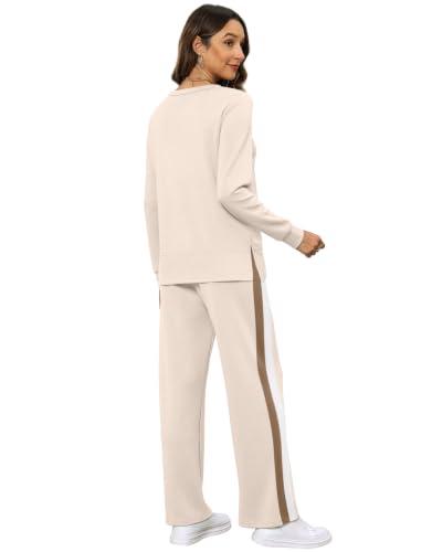 Image of OFEEFAN Women's 2 Piece Lounge Set Travel Airport Outfits Side Slit Tracksuit Wide Leg Loungewear Baggy Comfy Sweatsuit S-3XL