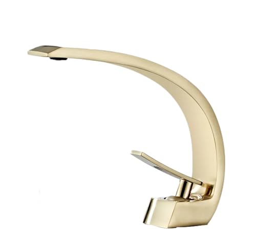 Copper Basin Bathroom Faucet - Single Hole Hot and Cold Undercounter Washbasin Elbow Faucet for Household Use, Durable Gold Finish