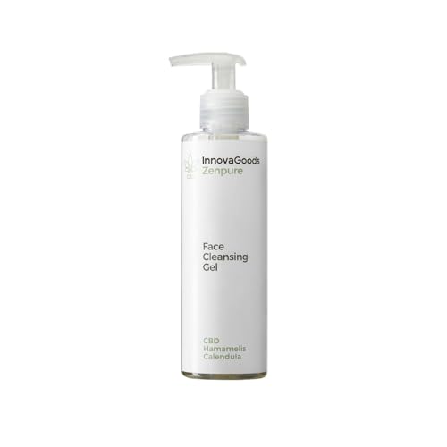 InnovaGoods Limpiador facial 200 ml con CBD, hamamelis,caléndula & symcalmin, gel limpiador facial Nutre, calma, reduce rojeces, irritaciones y marcas, ingredientes naturales apto para piel sensible