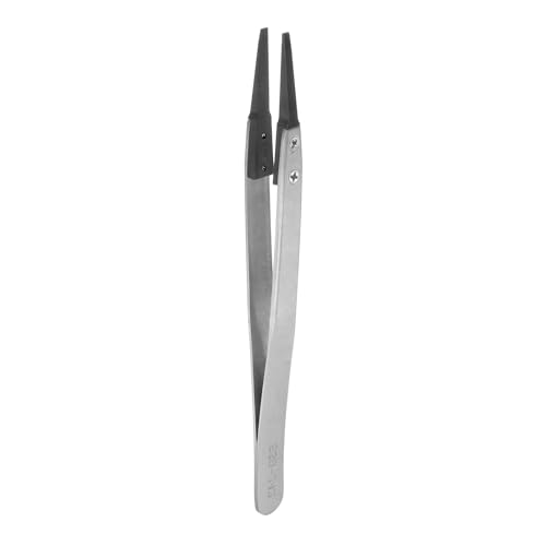 sourcing map Precision Ceramic Tweezer ESD-242 4.9" Stainless Steel Tweezers Straight Flat Anti-Static Non-Magnetic Heat Resistance Head Industrial Precision Tweezer for Jewelry Electronics