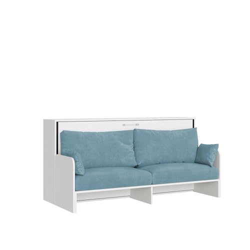 Itamoby Cama individual plegable Kando con sofá blanco fresno, azul claro