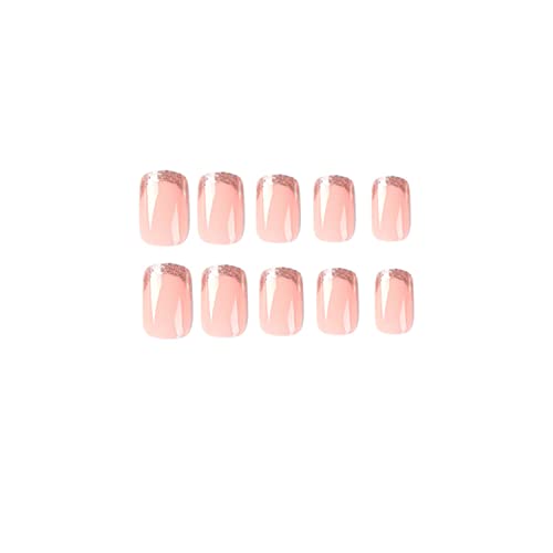 Press On Nails Short Glitter French Tip Nails Glossy Glue On Nails Nude Pink Fake Nails With Nail Glue False Nail Tips Full Cover Daily Wear Acrylic Nails For Women Nail Art Manicure Decoration 24Pcs #TOP7