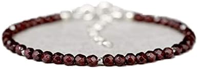 World Wide Gems Jewelry Deep Red Garnet Bracelet, Tiny Gemstones, Dainty Gemstone Stacking Bracelet, Sterling Silver or Gold Fill, January Birthstone