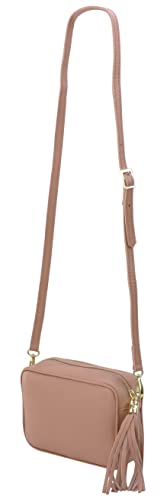 SH Leder Echtleder Umhängetasche mittel kleine Tasche Abendtasche Clutch Crossbody Bag Messenger Handtasche mit Reißverschluss 21x15cm Chiara G209 (Nude)