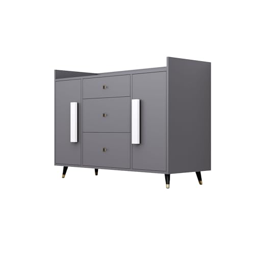 Image of Bniture Wooden Sideboard Cabinet for Living Room | Wooden Storage Cabinet with 2 Door & 3 Drawer | Engineered Wood Multipurpose Cabinet with Spacious Shelves for Home & Office | Slate Grey