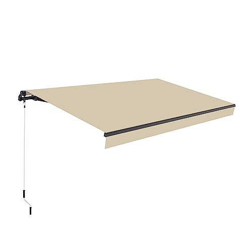 SmartSun Dark Toldo Exterior Manual 3x2m - para Terraza, Balcón o Jardín - Estructura Retráctil Antracita Resistente de Aluminio - Lona Poliéster Enrollable - Manivela incluida - Color Arena