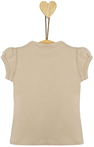 Lilax Girls' Basic Short Puff Sleeve Round Neck Cotton T-Shirt 12 Beige #TOP5