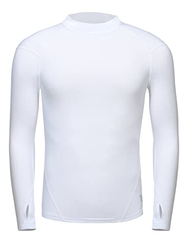 Youth Boys & Girls Compression Thermal Shirt Kids Fleece Undershirt Long Sleeve Mock Neck Top Cold Baseball Soccer Gear White L #TOP1