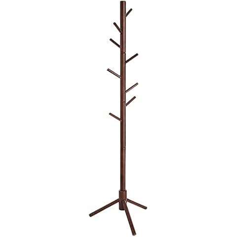 Garderobenständer aus Holz, freistehend, 8 Haken, super einfache Montage, kein Werkzeug erforderlich - 3 verstellbare Größen, Garderobenständer für Kleidung, Anzüge, Accessoires, dunkle Walnuss Cover