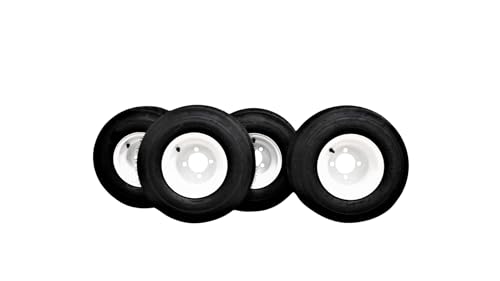 Antego Tire & Wheel 18x8.50-8 Golf Cart Tires on 8x7 Golf Cart Wheels (Rims) White Assemblies for Golf Carts (Set of 4) - Compatible with all standard golf carts such as: EZGO, YAMAHA, and Club Car