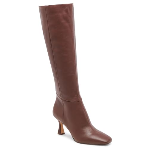 VOMIRA Knee High Boots Women Square Toe Side Zipper Kitten Heel Boots Wide Calf Knee High Boots for Women Fall Winter Leather Brown Boots