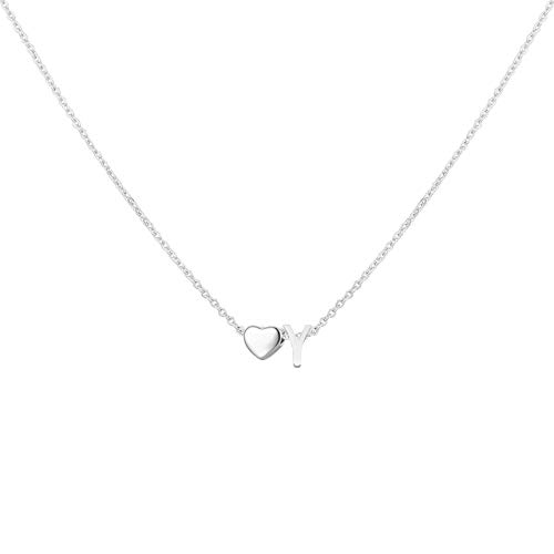 Glimmerst Heart Initial Necklace for Women Stainless Steel Tiny Heart Letter Necklace Personalized Name Necklace