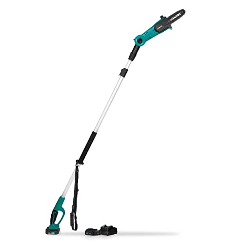 VONROC Élagueuse sur Perche Sans Fil 20V – Lame 200mm – 5m/s – Perche Télescopique 200-260cm – Lame Inclinable, Lubrification Auto – 2 Batteries 2.0Ah & Chargeur Inclus