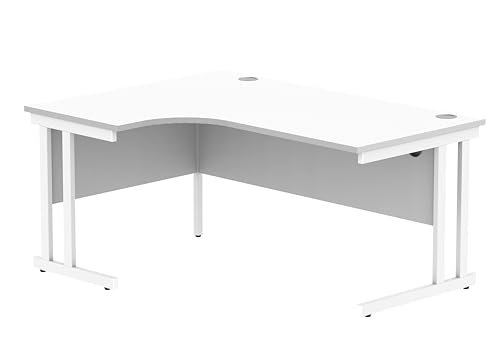 Office Hippo Essentials Left Corner Desks, Home Writing Computer Desk Office Desk For Work Place Or Home, Home Office Radial Desk With Cable Port Management, White Frame, Arctic White, 160 x 120cm
