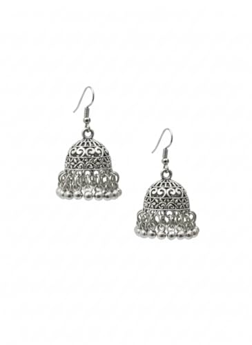 Traditional Oxidized Silver Jhumka Earrings, German Silver Bohemi...