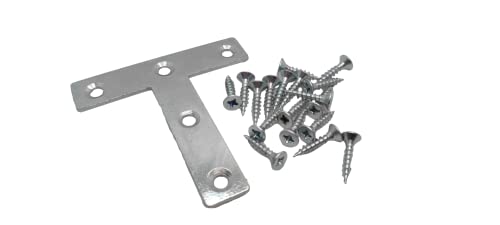 Piastre a T in metallo per rammendare, 7,6 cm, staffe angolari piatte per riparazioni, angolo di fissaggio 7,6 cm, zincate, resistenti, 76 x 76 x 16 x 2,0 mm, confezione da 4 con viti da 4 x 16 mm
