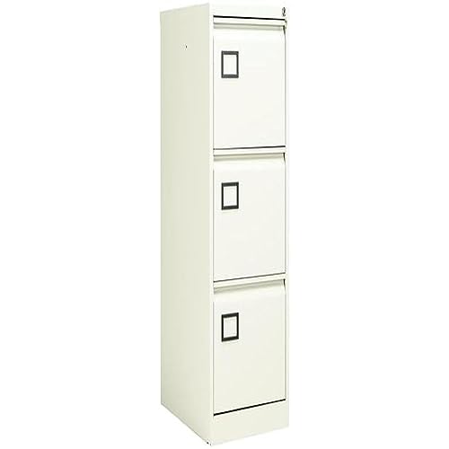 Office Hippo Bisley Filing Cabinet, Heavy Duty Contract Steel Cabinet With Anti-Tilt Mechanism. 3 Lockable Drawers For A4 & Foolscap Hanging Files. Ready Assembled 62.2D x 47W x 101.6H cm (White)