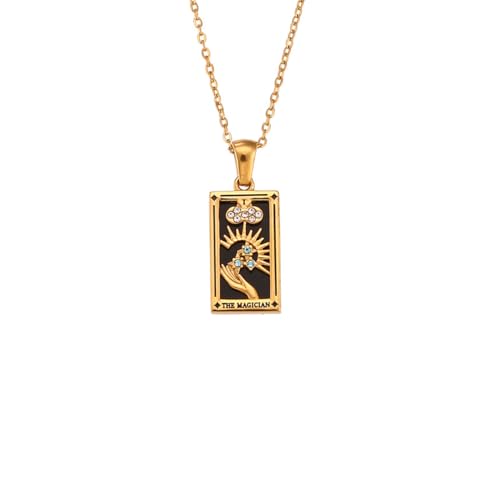 Collier pendentif tarot plaqué or 18 carats de qualité joaillière avec diamants fins