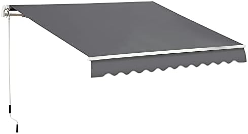 Outsunny 4x2.5m Retractable Manual Awning Window Door Sun Shade Canopy with Fittings and Crank Handle Grey