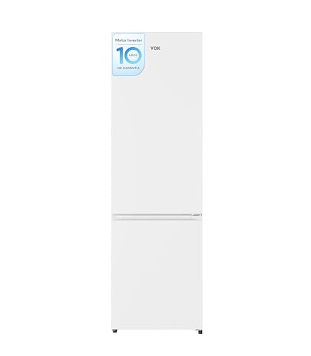VOK Frigorífico Combi 313L EVR-313NEW, 54 cm Ancho, Total No Frost, Inverter Silencioso 37 dB, Blanco, Puertas Reversibles