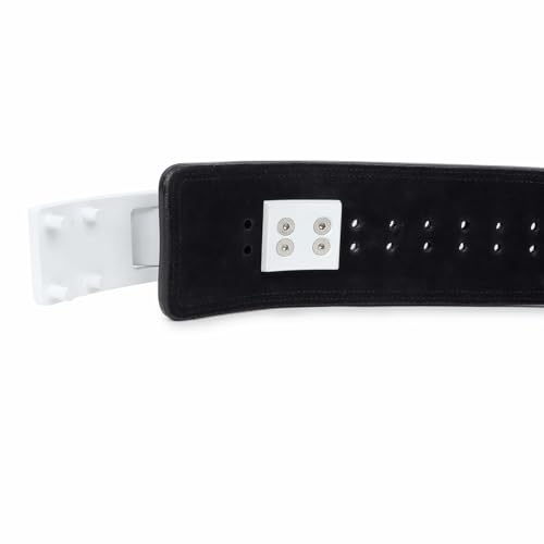Image of Powerlifting Lever Gym 13mm White Buckle With White Fire Power Extreme Heavy Duty Genuine Leather Belts-Squats Deadlifts Bodybuilding Weight Lifting for Men & Women (Small-26 inch-34 inch)