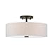 Livex Lighting 52135-92 Meridian Collection 3-Light Semi Flush Mount Ceiling Fixture with Oatmeal Color Fabric Hardback Drum Shade and Satin White Diffuser, English Bronze