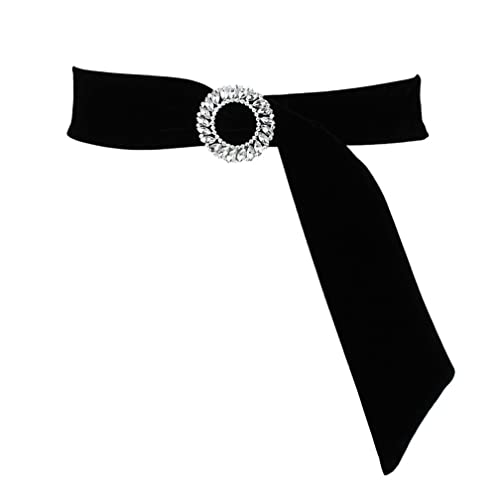 Women Velvet Waist Belt Straps With Round Circle Rhinestone Buckle For Dresses Ladies Wedding Self-Tie Waistbands