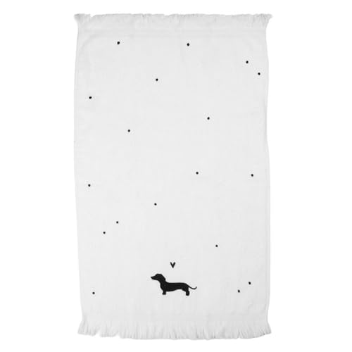 Clayre & Eef Gästehandtuch 40x66cm Sausage Dog Black/White Dackel Hund Baumwolle