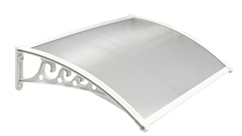 Image of CHENNAI Window Blinds and Shades DIY Polycarbonate Awning (Engineered Plastic Brackets) Window Sunshade Door Weather Shed Rain Canopy Awnings - 4'Widthx3'Depth (White Brackets & Clear Sheets)