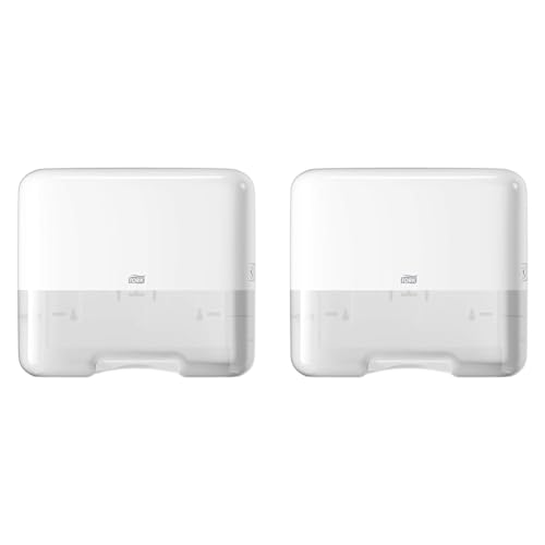 Tork Mini Spender für Zickzack und Lagenfalz Papierhandtücher 553100, Elevation Design - Kompakter H3 Handtuchspender für Falthandtücher zur Einzelblattentnahme, weiß (Packung mit 2)