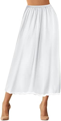 Jadive Women’s Satin Half Slip Lace Long Underskirt Skirt Slip Long Slips for Dresses Lingerie Long Skirt (White,M)