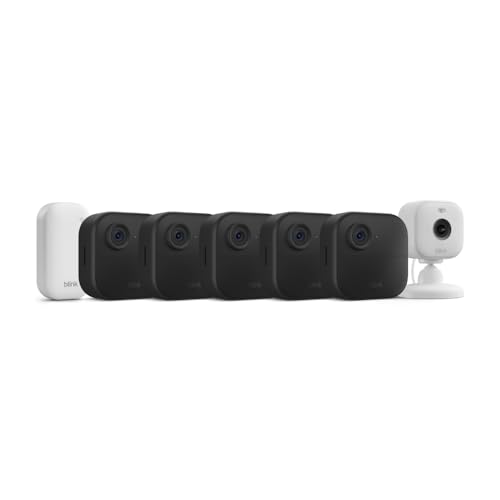 Blink Outdoor 4 + Mini 2 – Wireless smart security camera, two-year battery life, 1080p HD day and infrared night live view. Sync Module Core included – 5 camera system + Mini 2 (White)