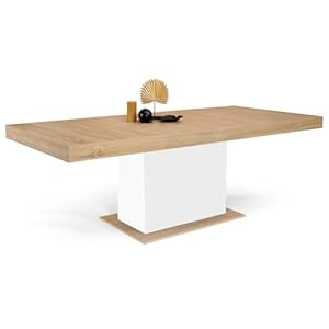IDMarket – Mesa de comedor extensible rectangular Eden 6-10 personas, madera y blanco, 160-200 cm