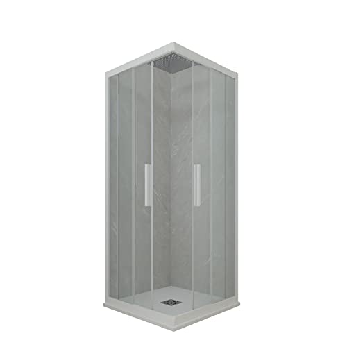 Cabine parois de douche d'angle coulissante 110x110 cm H 200 en PVC Blanc Matt Verre Transparent mod. Kolors