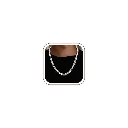SLOONG S925 Silberkette Herren Halskette - 7 mm Breit Kubanische Gliederkette Panzerkette Herren 925 Silber Schmuck Geschenk für Männer Papa(51cm)