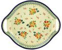 Polmedia Polish Pottery Tray with Handles - Orange Clematis Pattern Handmade in Boleslawiec Poland + Certificate of Authenticity
