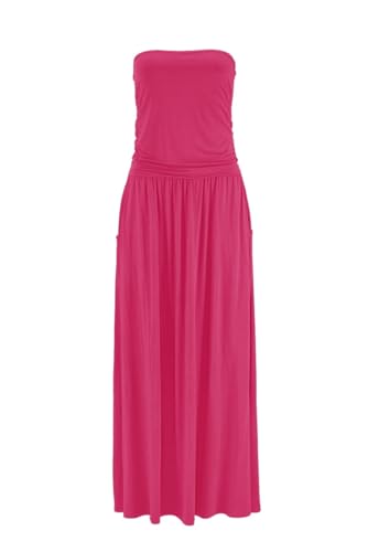 Image of Alaster Queen Women's Strapless Bandeau Summer Long Floral Dress Off Shoulder Beach Maxi Dress with Pockets