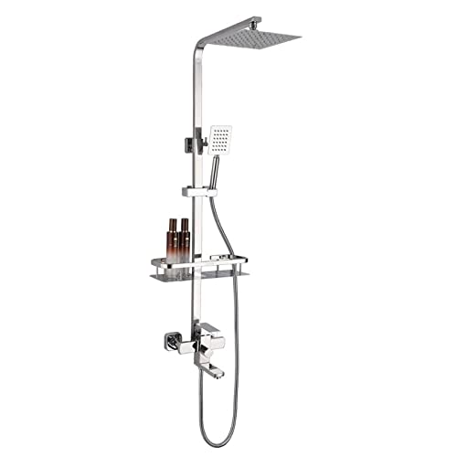 Sistema de Ducha de Hotel, Set de Ducha Montado en Pared de Acero Inoxidable con Repisa en el Techo, Mezclador de Ducha de Altura Ajustable para Baño y Gimnasio miniatura 1