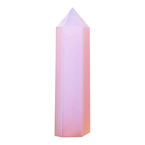 Apengshi Pink Opal Healing Crystal Tower 2.75-3.14" 6 Faceted Single Point Chakra Crystal Stone Meditation Home Decor Collection Gift Cover