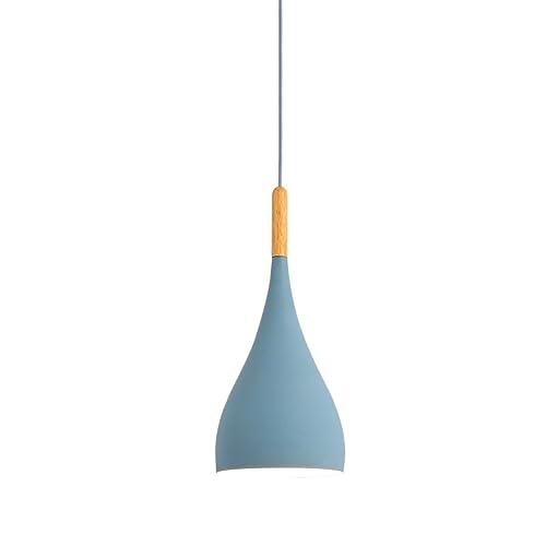 Lámpara colgante de madera azul estilo nórdico E27 para techo de cocina 2