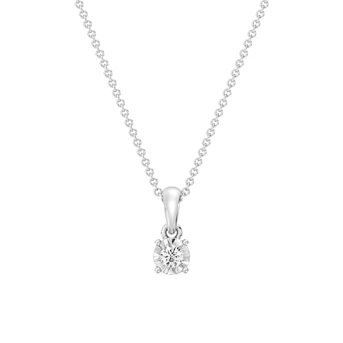 GILDED Itsy Bitsy 1/10 CTTW Diamond Pendant Necklace in 925 Sterling Silver, Minimalist Solitaire