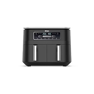Ninja Foodi Dual Zone Digital Air Fryer, 2 Drawers, 7.6L, 6-in-1, Uses No Oil, Air Fry, Max Crisp, Roast, Bake, Reheat, Dehydrate, Cooks 4-6 Portions, Non-Stick, Dishwasher Safe Baskets, Black AF300UK